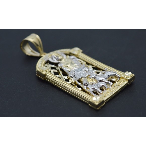 Real Solid 10K Yellow Gold Shiny Diamond Cut Saint Lazarus Pendant 10.0gr - Picture 5 of 9